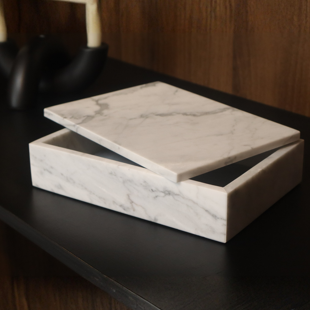 Caja Decorativa  Grande de Mármol Blanco