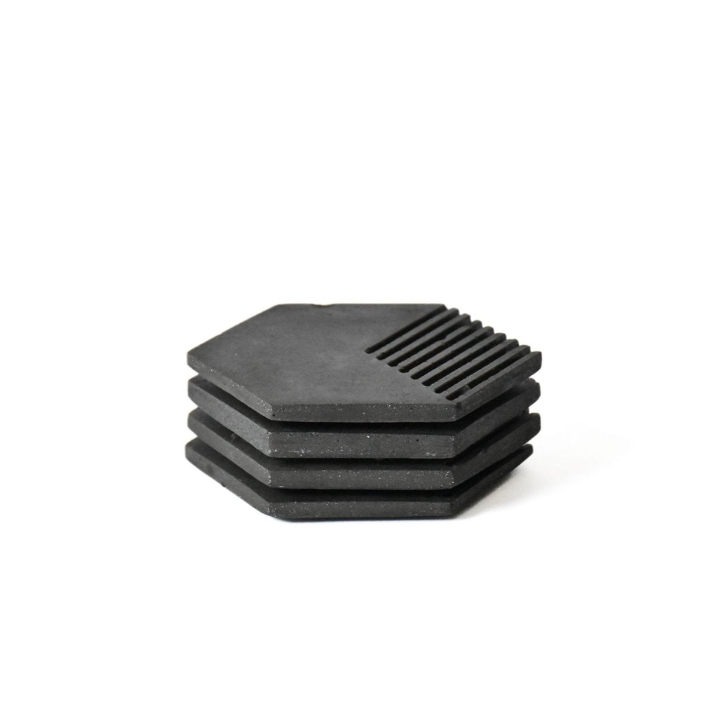 Coasters hexagonales concreto negro (Set de 4)