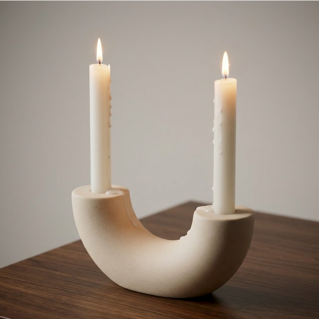 Candelero cerámica beige