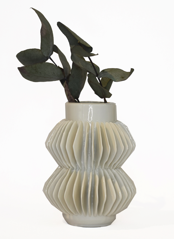 Florero Ranurado Cerámica Blanca