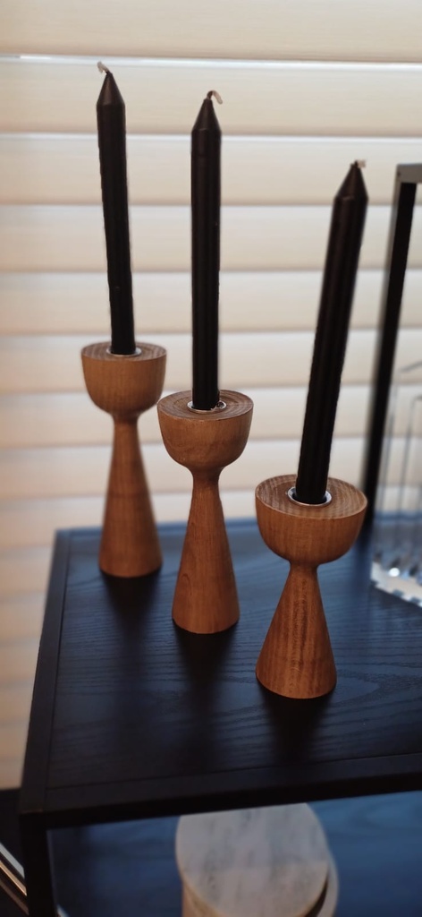Candeleros Mini Nogal set de 3
