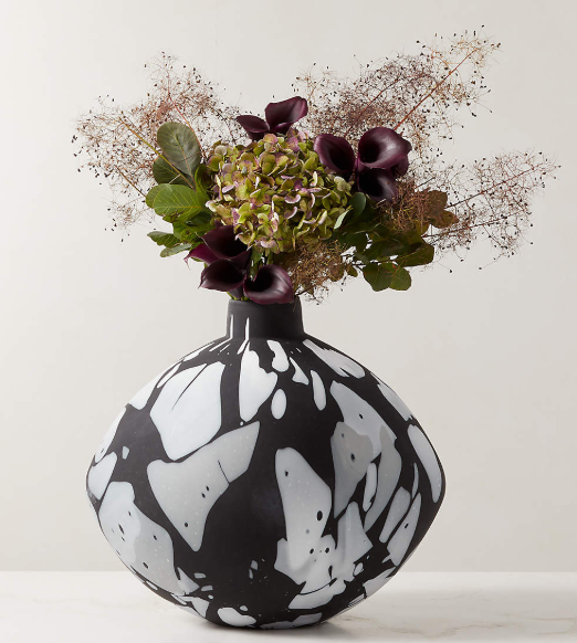 Jarrón de Vidrio Estampado Negro Mate