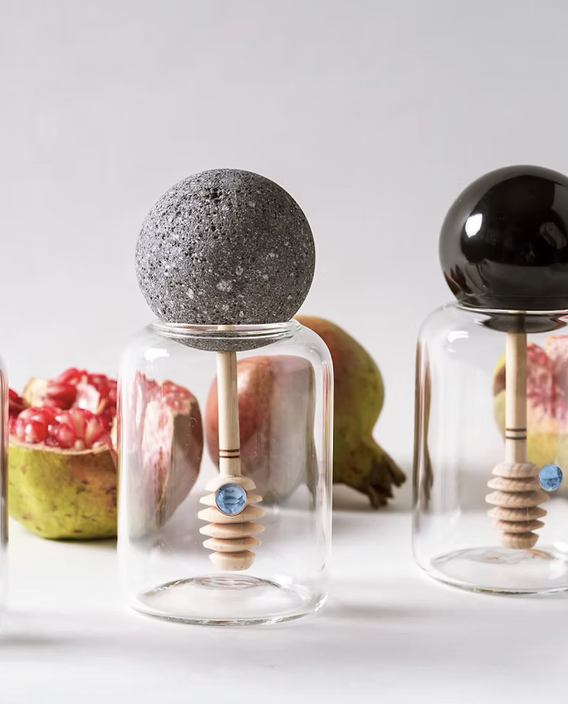 Mielera de Vidrio y Tapadera de Mármol 