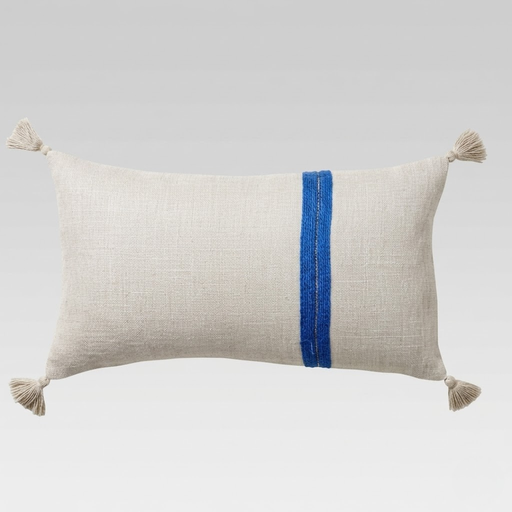[C0070] Cojín Riñonera Borlas Blanco y Azul