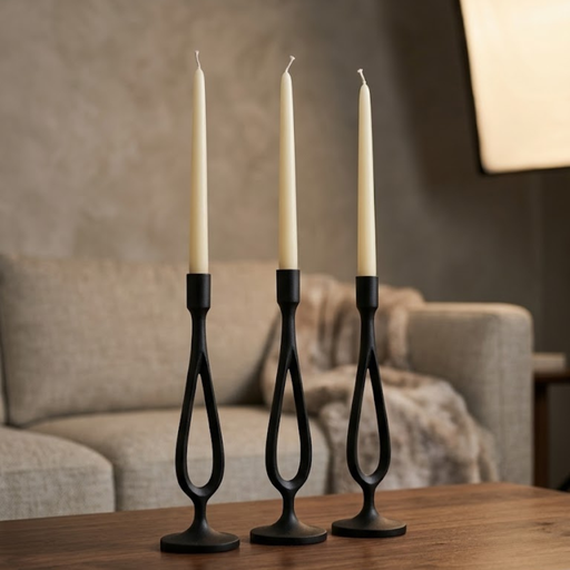 Candelabro Basalt Negro Artesanal 